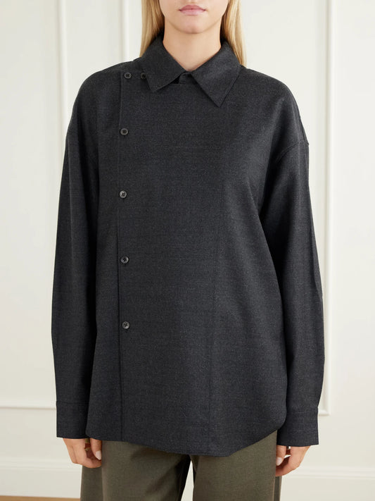 Tibi Overlap-detail Wool-blend Flannel Shirt