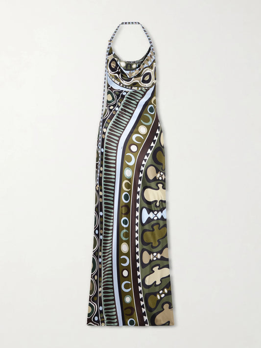Printed Satin Maxi Dress