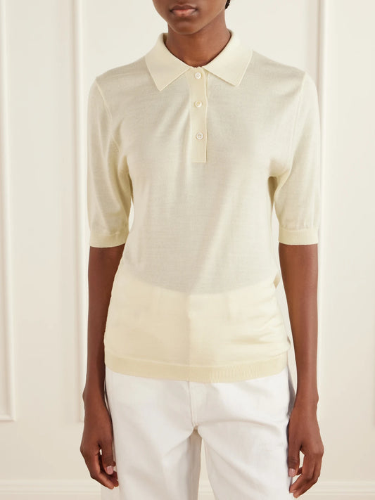 Studio Nicholson Ribbed Merino Wool And Silk-blend Polo Sweater