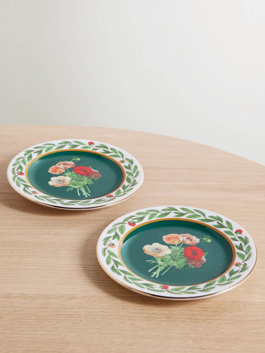 Set Of Two Gold-plated Porcelain Dessert Plates