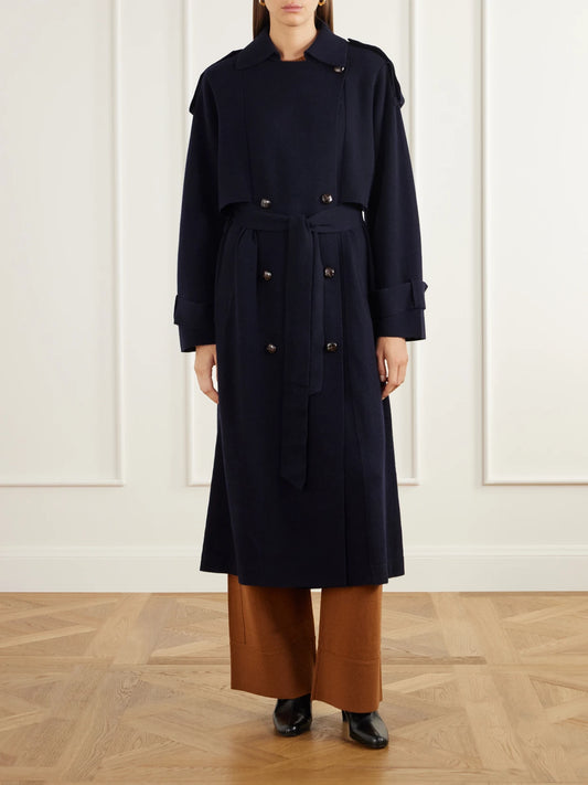 Allude Belted Double-breasted Wool And Cashmere-blend Trench Coat