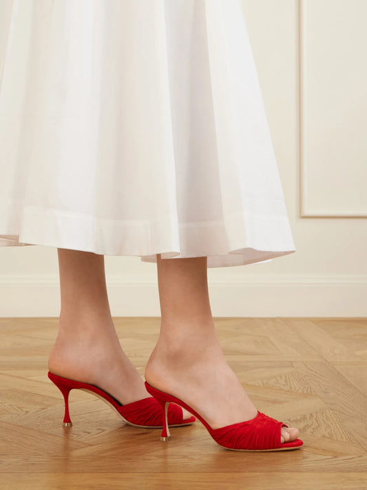 Pirua 70 Ruched Suede Mules