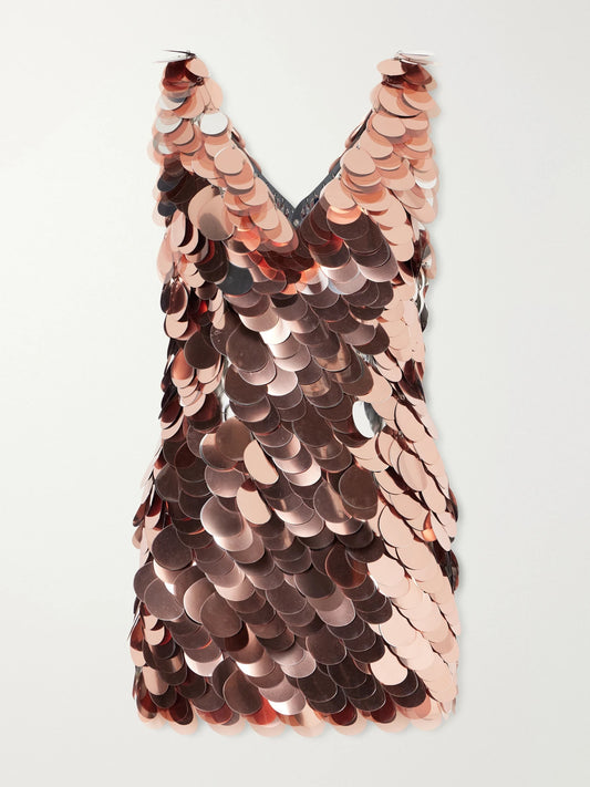 RABANNE Sequin-embellished Coated Metallic Mesh Mini Dress