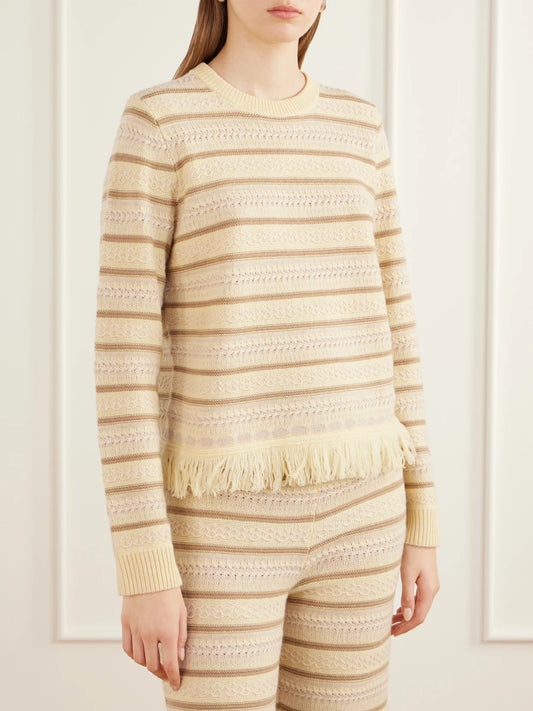 Guest In Residence Western Fringe-detail Striped Wool And Cashmere-blend Sweater