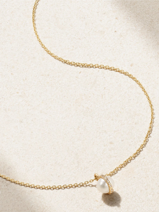14-karat Recycled Gold, Pearl And Diamond Necklace