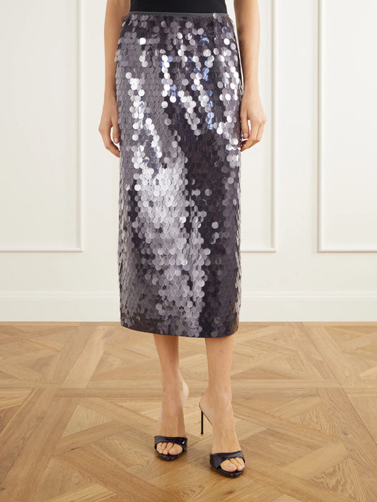 Tibi Sequined Organza Midi Skirt