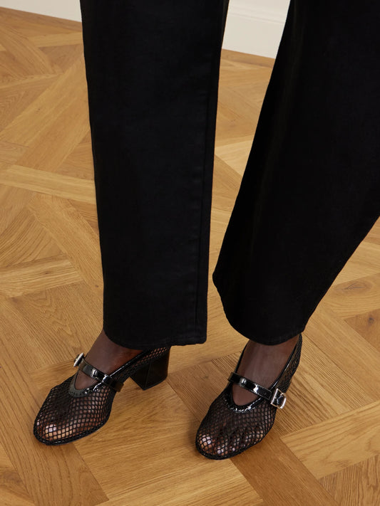 55 Patent Leather-trimmed Mesh Pumps