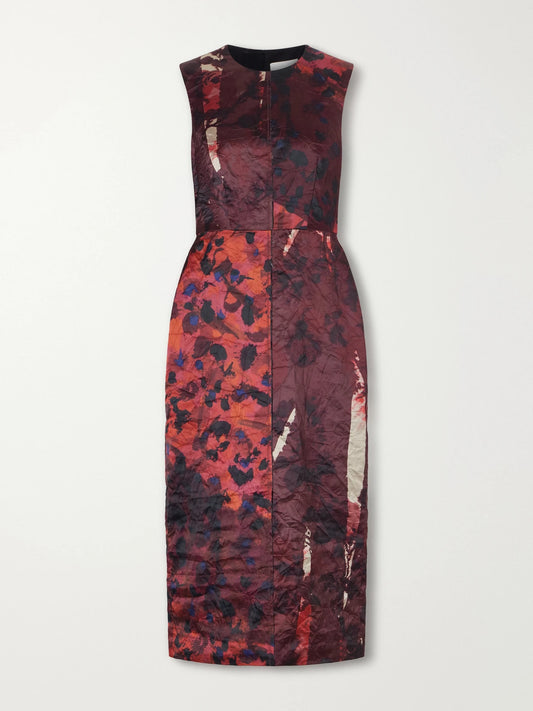 Erdem Floral-print Crinkle Paneled Satin Midi Dress