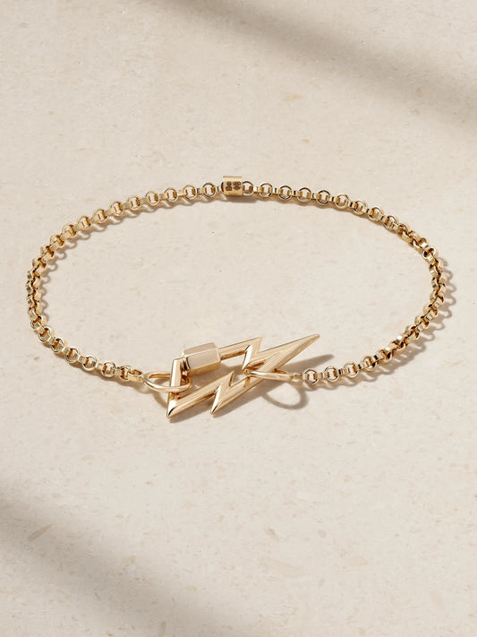 Bolt Lock + Rolo Chain 14-karat Gold Bracelet