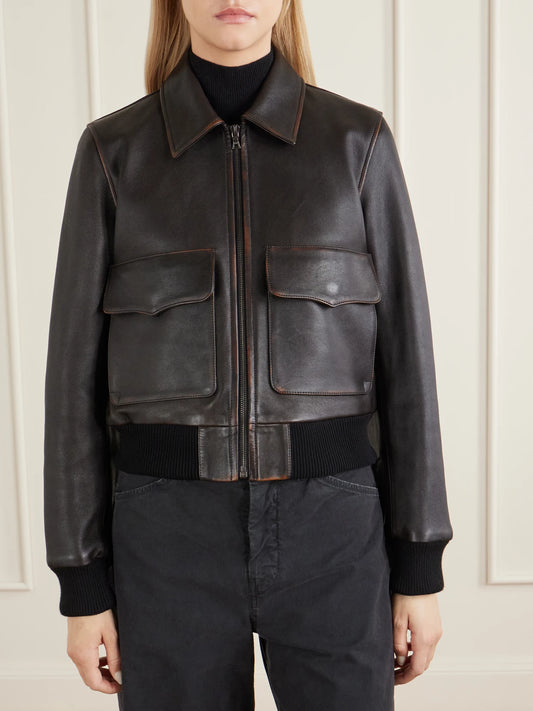 Nili Lotan Redley Rib-trimmed Leather Bomber Jacket