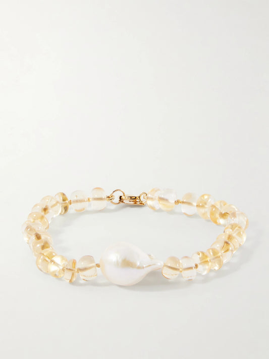 Sunsalt Baroque 14-karat Gold, Citrine And Pearl Beaded Bracelet