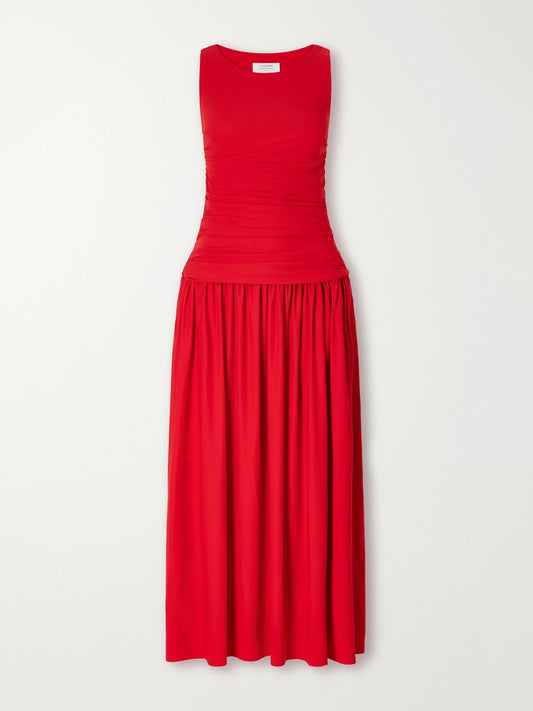 La Ligne Ruched Pleated Stretch-jersey Midi Dress
