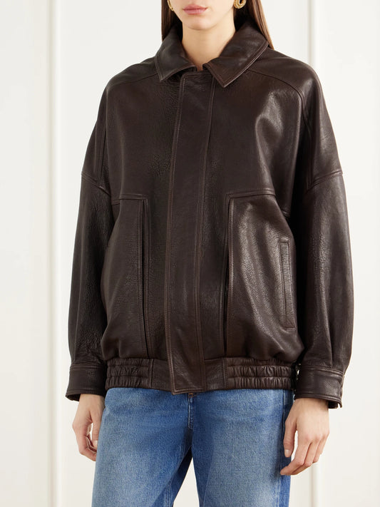 Nour Hammour Dalma Full-grain Leather Jacket