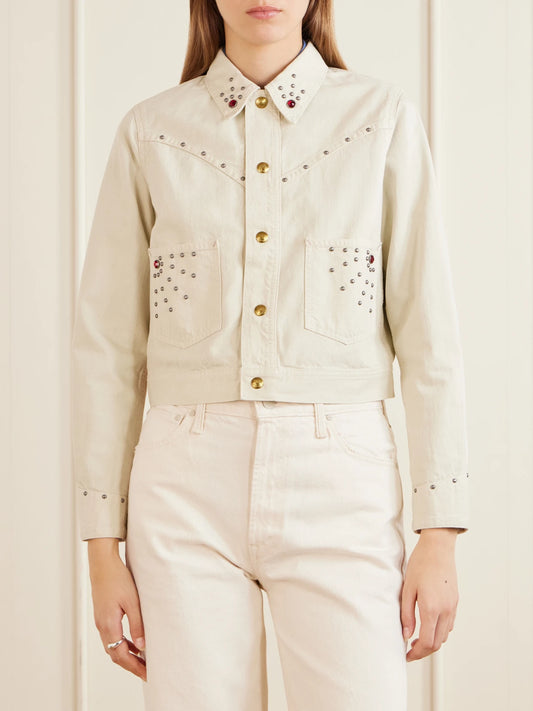 RRL Ida Cropped Embellished Denim Jacket