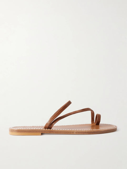 Actium Lizard-effect Leather Slides
