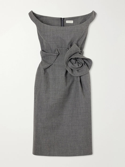 Magda Butrym Floral-appliquéd Off-the-shoulder Wool And Silk-blend Midi Dress