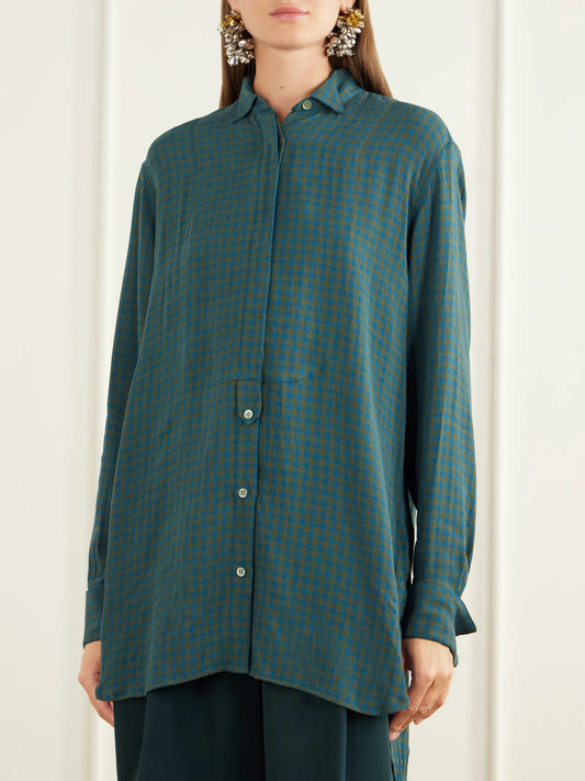 Dries Van Noten Paneled Checked Crepe Shirt