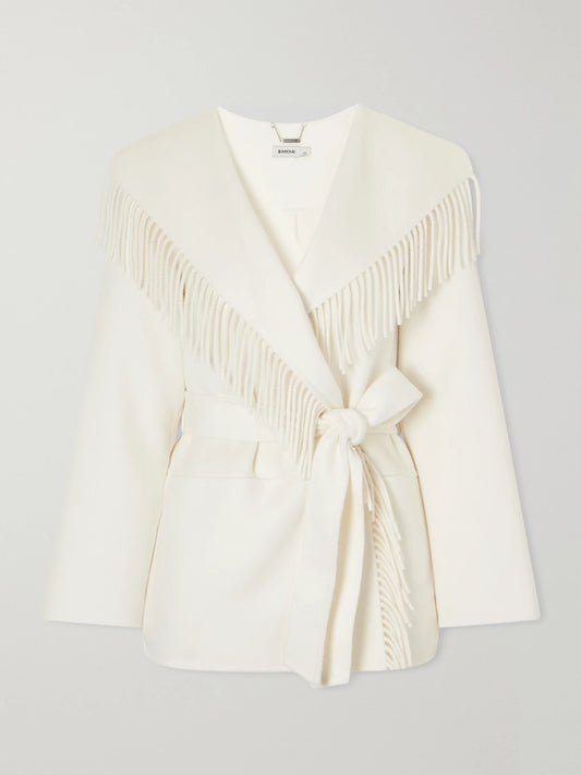 SIMKHAI Rowen Belted Fringed Wool-blend Jacket