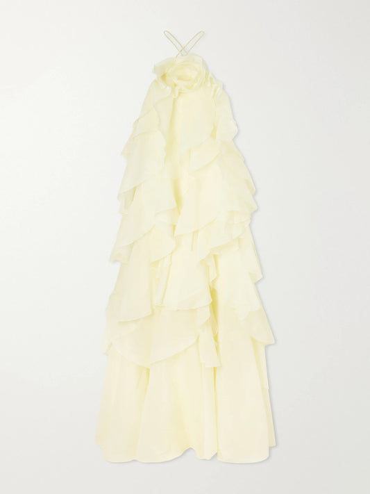 Pandorea Appliquéd Ruffled Organza Gown