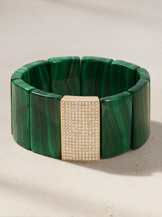 Large Spacer 14-karat Gold, Malachite And Diamond Bracelet