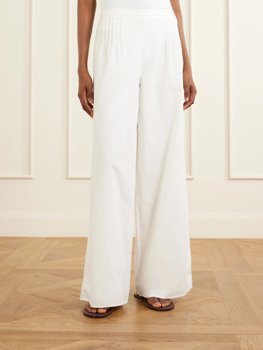 Beatrice Pintucked Cotton Wide-leg Pants