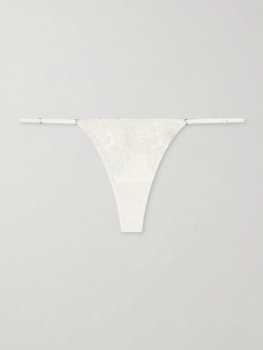 Fleurs Veloutes Lace-trimmed Mesh Thong