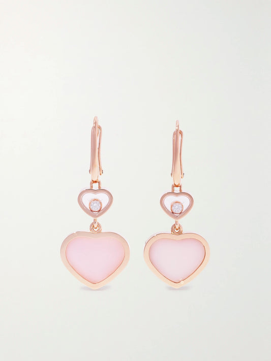 Chopard Happy Hearts 18-karat Rose Gold, Opal And Diamond Earrings