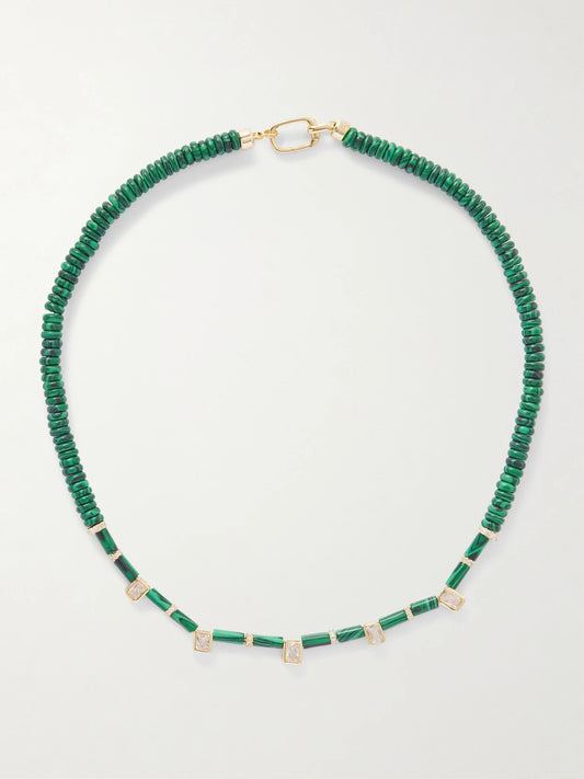 Gold-plated, Malachite And Crystal Necklace
