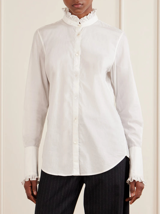 Nili Lotan Elio Ruffle-trimmed Cotton-poplin Shirt