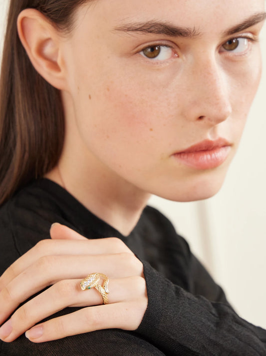 Snake 18-karat Gold, Emerald And Diamond Ring