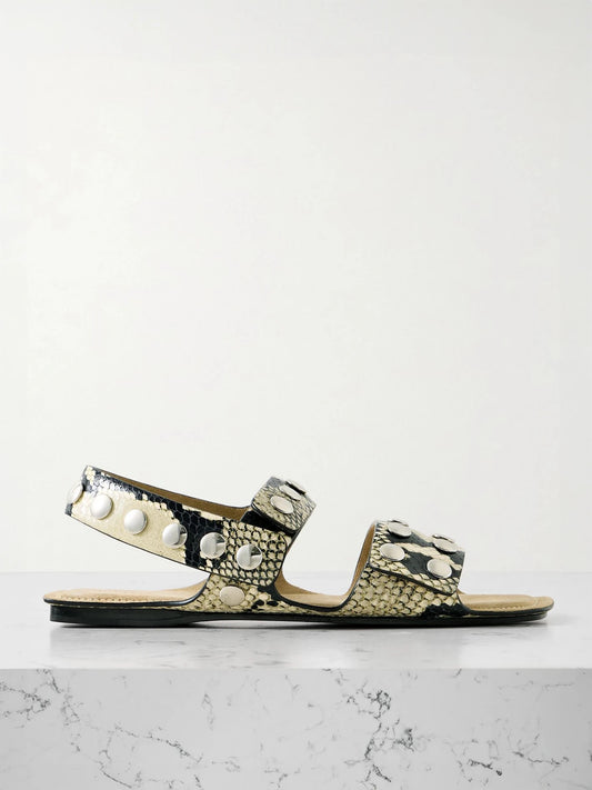 KHAITE Boden Studded Snake-effect Leather Sandals