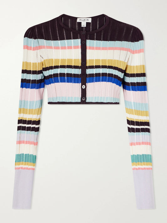 Striped Cropped Jacquard Cardigan