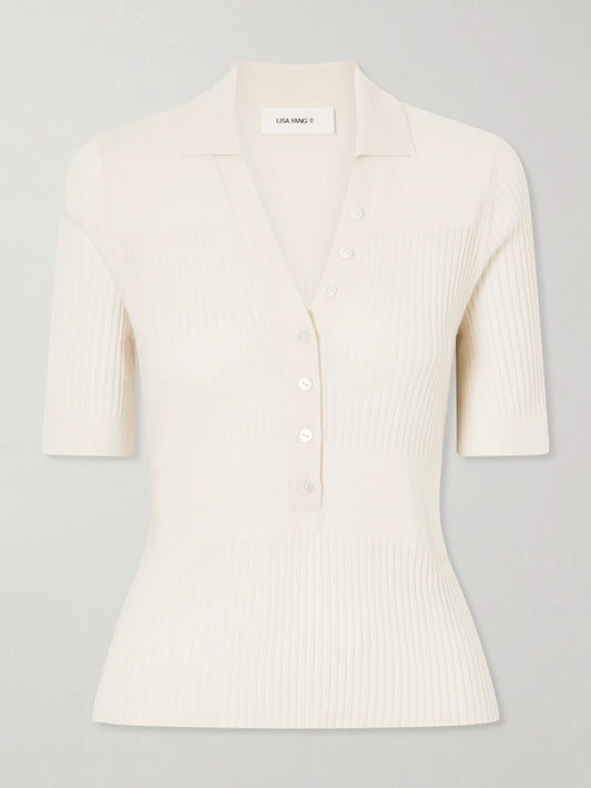 Malie Ribbed-knit Cashmere Polo Sweater
