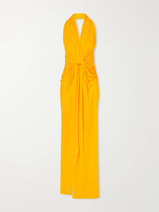 Alex Perry Ruched Jersey Halterneck Gown