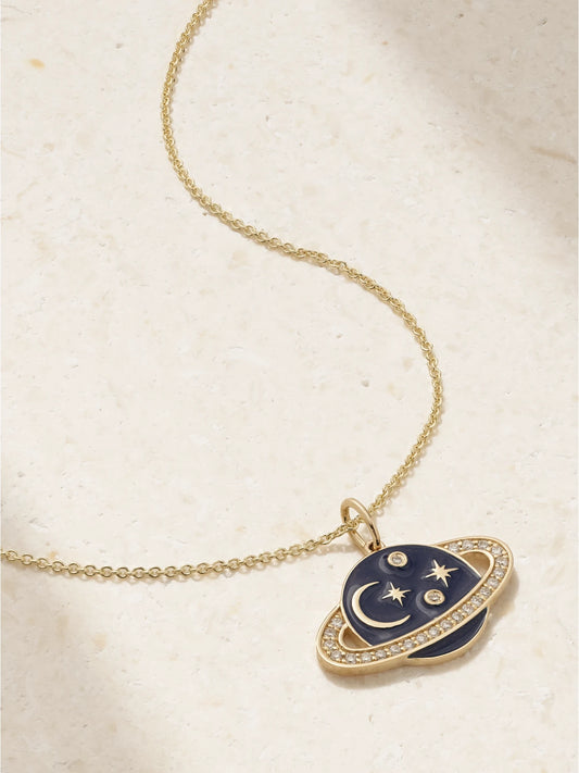 Celestial 14-karat Gold, Enamel And Diamond Necklace
