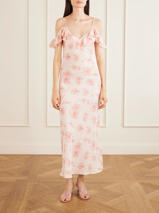 Daisy Ruffled Floral-print Silk Chiffon Midi Dress