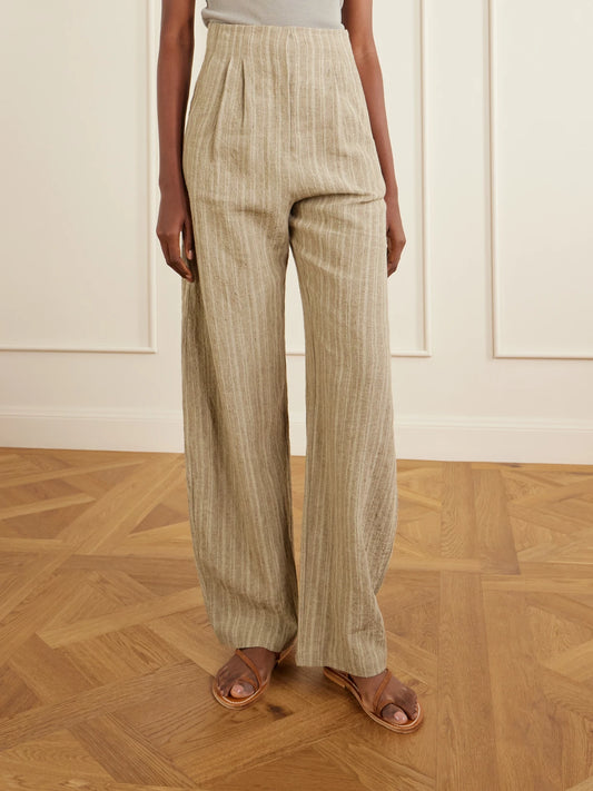 Camila Pleated Striped Linen Wide-leg Pants