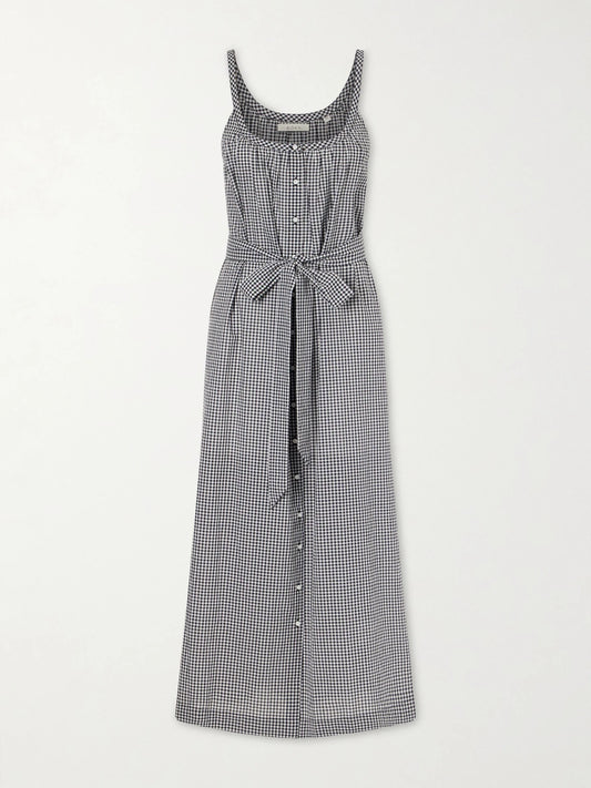 Nevita Belted Checked Organic Cotton Midi Dress