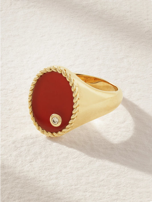 9-karat Gold, Agate And Diamond Signet Ring