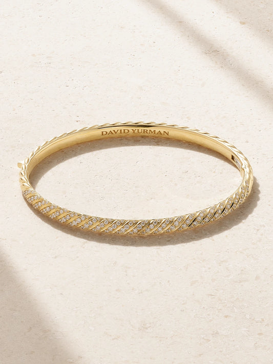 Sculpted Cable 18-karat Gold Diamond Bangle