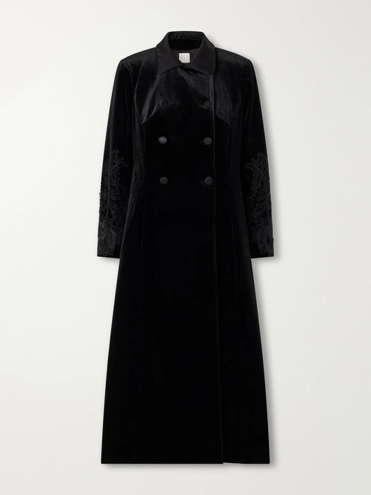 Loretta Caponi Rose Embroidered Velvet Coat
