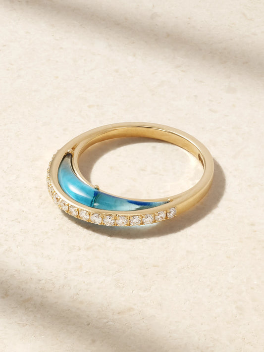 Bloop Moon 18-karat Gold, Diamond And Enamel Ring