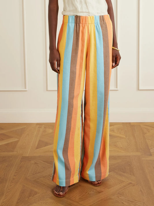 Marrakshi Life The Palazzo Striped Cotton-blend Straight-leg Pants