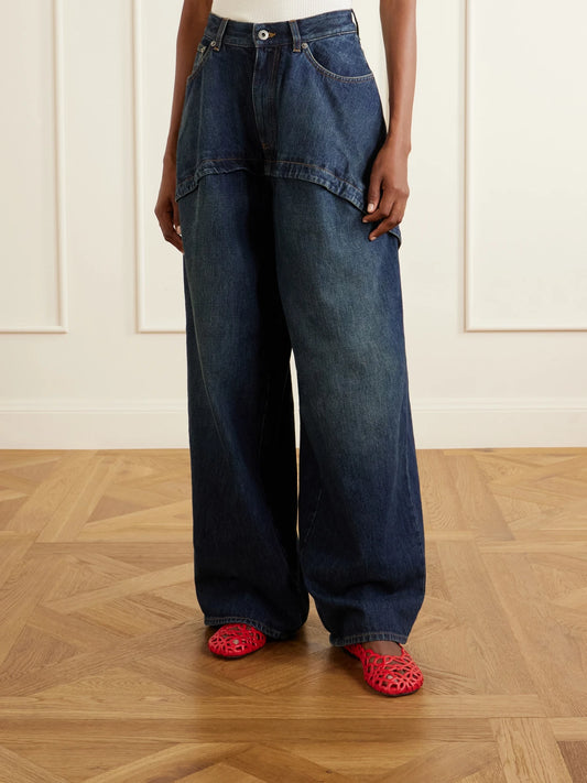 Layered Mid-rise Wide-leg Jeans