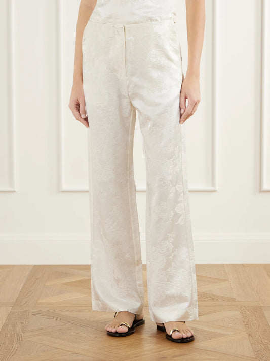 ST. AGNI Wool And Silk-blend Floral-jacquard Cloqué Wide-leg Pants