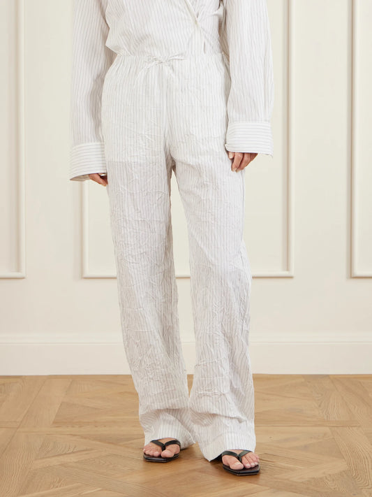 Striped Crepon Wide-leg Pants