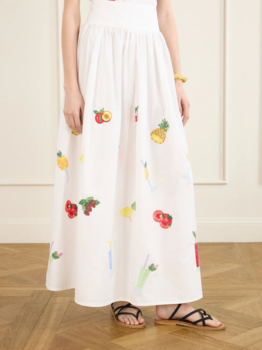 Talamone Pleated Embroidered Cotton-poplin Maxi Skirt
