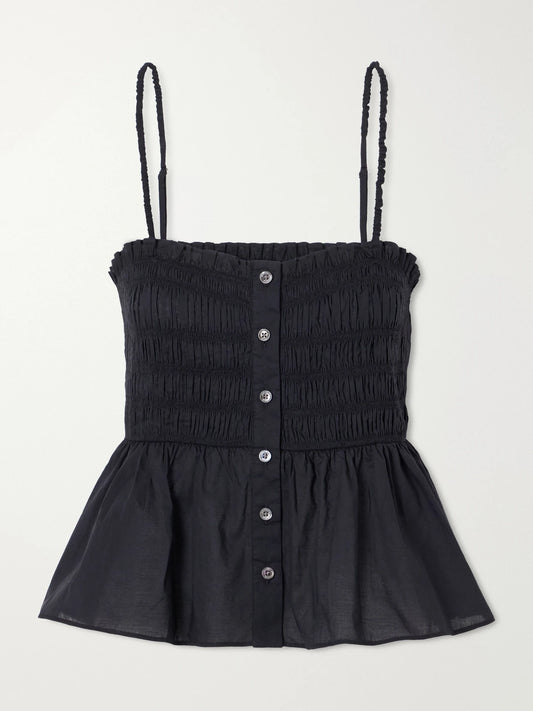 Tullia Shirred Tiered Cotton-poplin Top