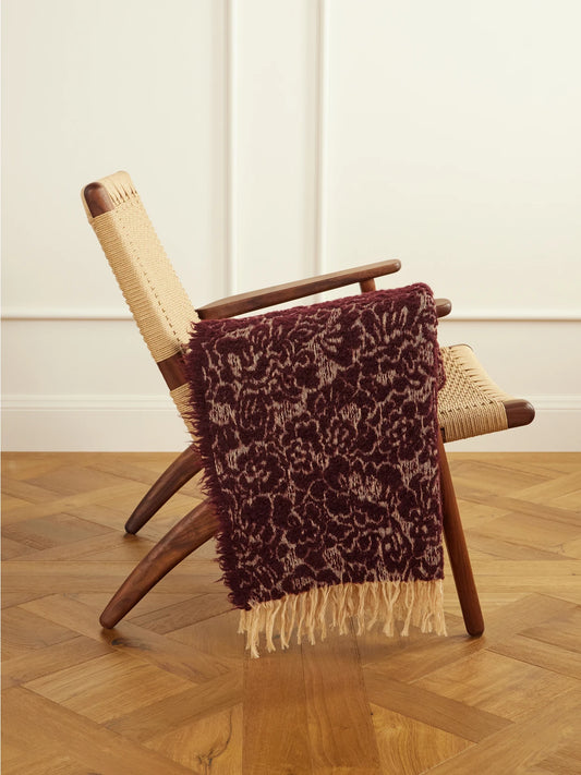 The House of Lyria Malghe Fringed Floral-jacquard Wool-blend Throw