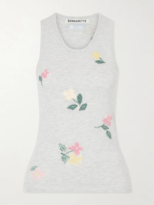 Clementine Floral-jacquard Ribbed Cotton Tank Top